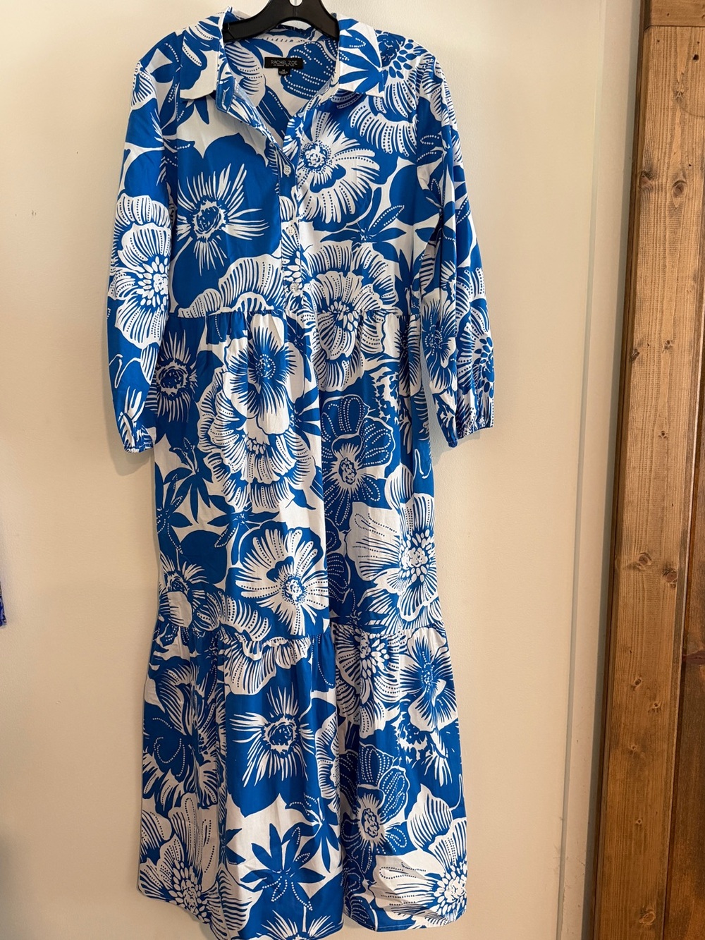 Rachel Zoe Blue & White Floral Maxi Shirt Dress